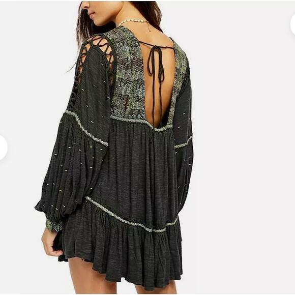 Free People Much Love Tunic Top Mini Oversized Open Back Dress Size S - Picture 2 of 11